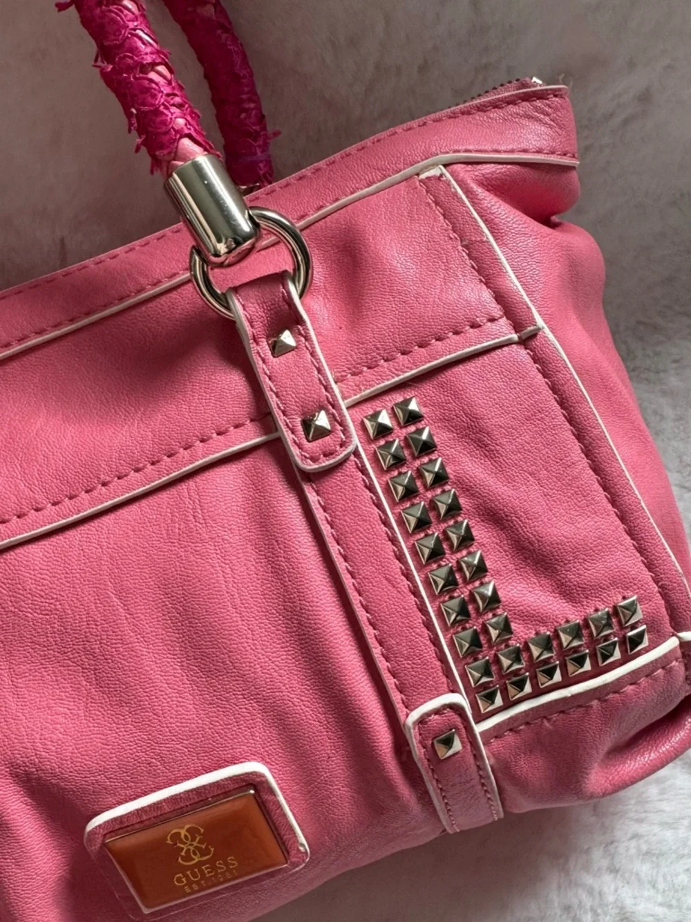 Guess Hot Pink Stud-Accent Satchel - Picture 3 of 5